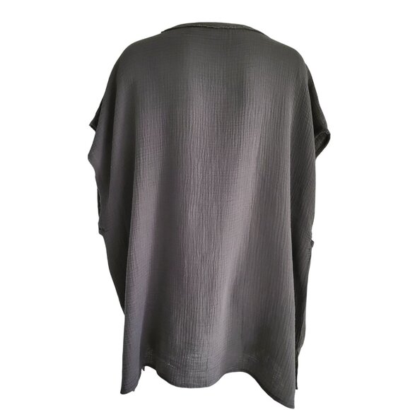 T Tahari Woman Crinkle 100% Cotton Gauze Boxy Raw edges Cap sleeve Grey Size 3XL - Picture 4 of 15